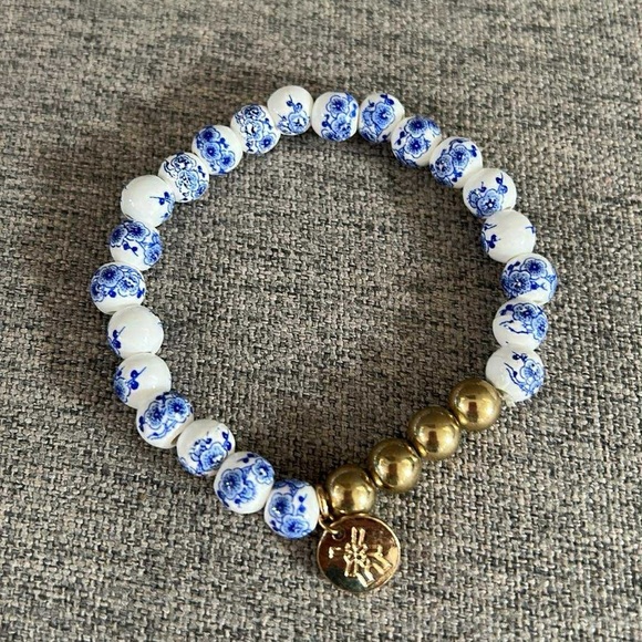 NEW Heinen Delfts Blauw Blue and White Floral Ceramic Beads Bracelet - Holland - Picture 3 of 3